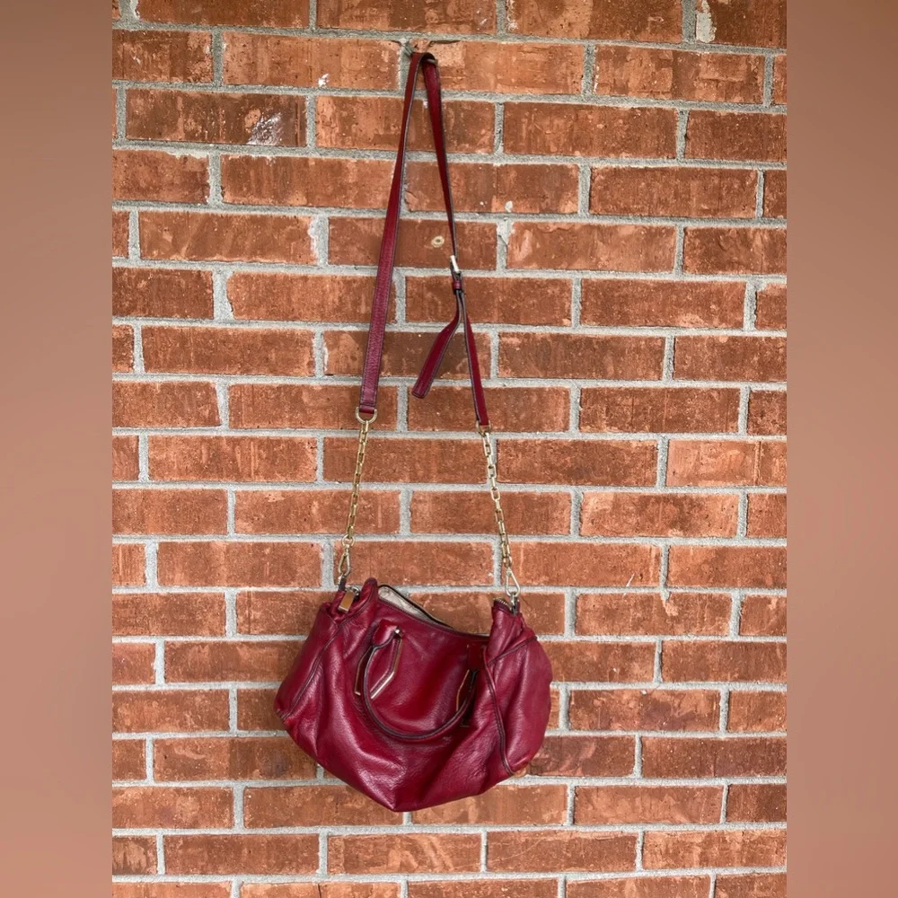 3/$12 Burgundy Michael Kors Leather Purse with Gold Hardware - Used - Picture 11 of 13